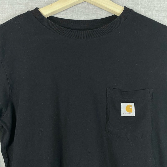 Carhartt Women's Black Crew Neck Pocket Tee Long Sleeve Logo Sleeve Size Small - Picture 3 of 6